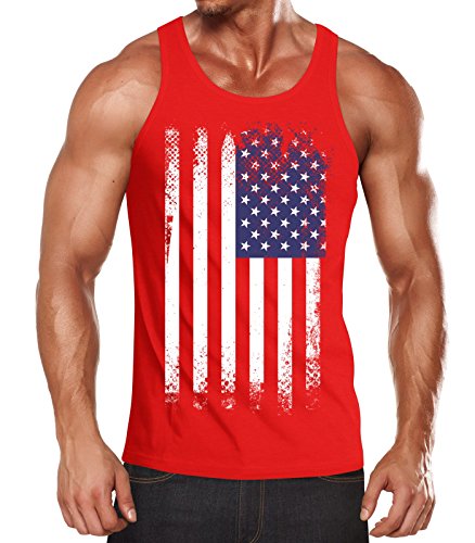 MoonWorks Herren Tanktop Tank Top - Amerika Flagge USA Flag United States of America Vintage - Body Fit rot M von MoonWorks