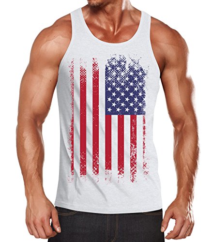 MoonWorks Herren Tanktop Tank Top - Amerika Flagge USA Flag United States of America Vintage - Body Fit weiß L von MoonWorks