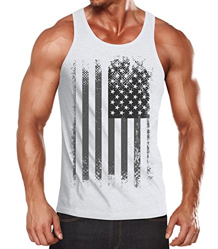 MoonWorks Herren Tanktop Tank Top - Amerika Flagge USA Flag United States of America Vintage - Body Fit weiß-schwarz XL von MoonWorks