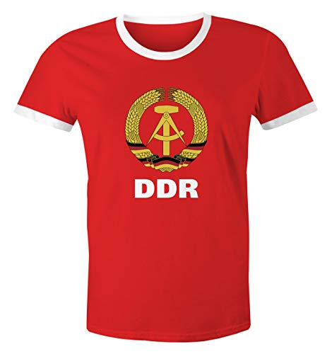 MoonWorks Herren WM-Shirt DDR Fan Nostalgie Retro rot-weiß L von MoonWorks