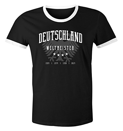 MoonWorks Herren WM-Shirt Deutschland T-Shirt Fußball Weltmeistser Adler Vier Sterne schwarz-weiß XL von MoonWorks