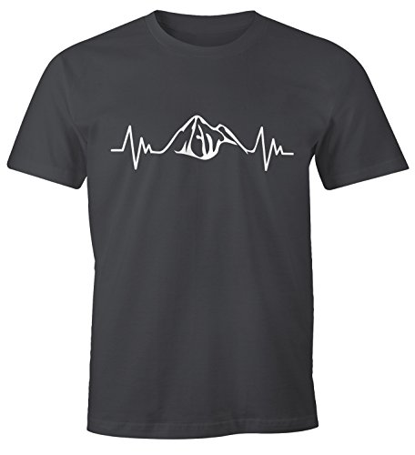 MoonWorks Herzschlag Berge Herren T-Shirt Heartbeat Mountain dunkelgrau L von MoonWorks