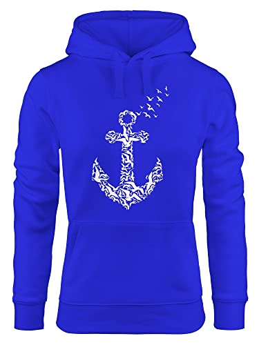 MoonWorks Hoodie Damen, Anker Vogel Anchor Birds, Sweatshirt Kapuze Kapuzenpullover blau L von MoonWorks