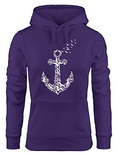 MoonWorks Hoodie Damen, Anker Vogel Anchor Birds, Sweatshirt Kapuze Kapuzenpullover lila XL von MoonWorks