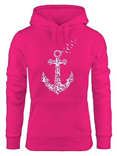 MoonWorks Hoodie Damen, Anker Vogel Anchor Birds, Sweatshirt Kapuze Kapuzenpullover pink L von MoonWorks