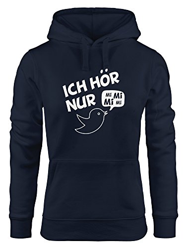 MoonWorks Hoodie Damen, Spruch Ich hör nur Mi Mi Mi MiMiMi, Sweatshirt mit Kapuze Kapuzenpullover Navy XL von MoonWorks