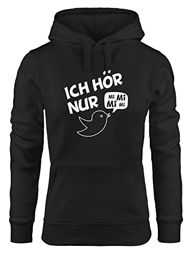 MoonWorks Hoodie Damen, Spruch Ich hör nur Mi Mi Mi MiMiMi, Sweatshirt mit Kapuze Kapuzenpullover schwarz L von MoonWorks