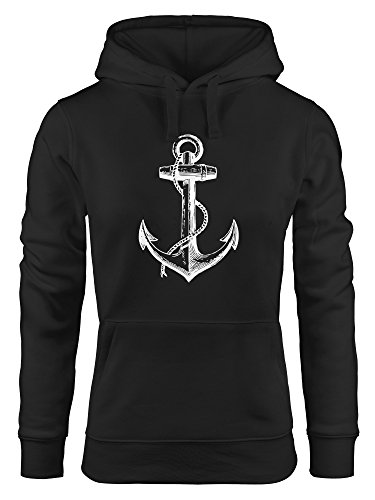 MoonWorks Hoodie Damen Anker Classic Anchor Sweatshirt Kapuze Kapuzenpullover schwarz S von MoonWorks
