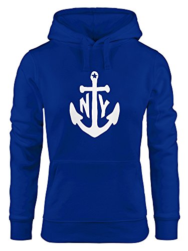 MoonWorks Hoodie Damen Anker New York Sweatshirt Kapuze Kapuzenpullover blau L von MoonWorks