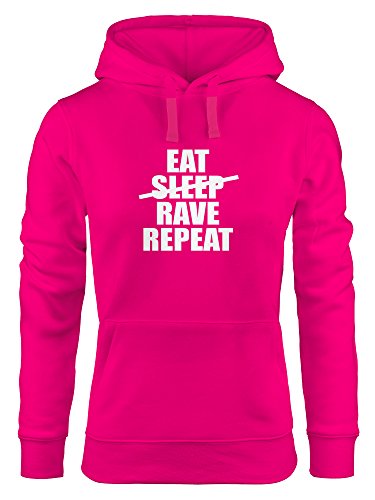 MoonWorks Hoodie Damen Eat Sleep Rave Repeat Techno Kapuzenpullover pink XL von MoonWorks