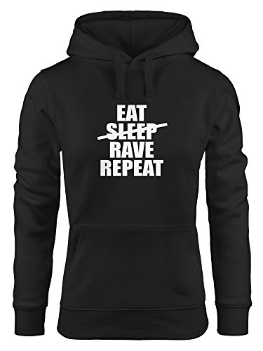 MoonWorks Hoodie Damen Eat Sleep Rave Repeat Techno Kapuzenpullover schwarz M von MoonWorks