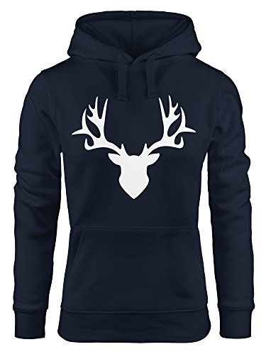 MoonWorks Hoodie Damen Hirsch Geweih Sweatshirt Kapuze Kapuzenpullover Navy L von MoonWorks