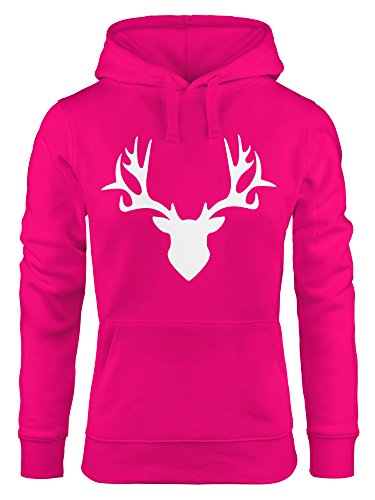 MoonWorks Hoodie Damen Hirsch Geweih Sweatshirt Kapuze Kapuzenpullover pink L von MoonWorks