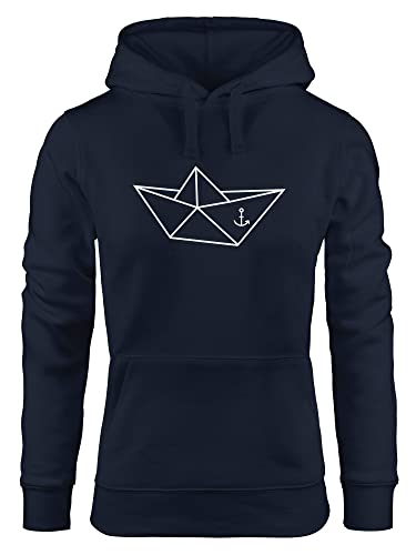 MoonWorks Hoodie Damen Schiffchen Origami Anker Seemann Schiff Sweatshirt Kapuze Kapuzenpullover Navy L von MoonWorks