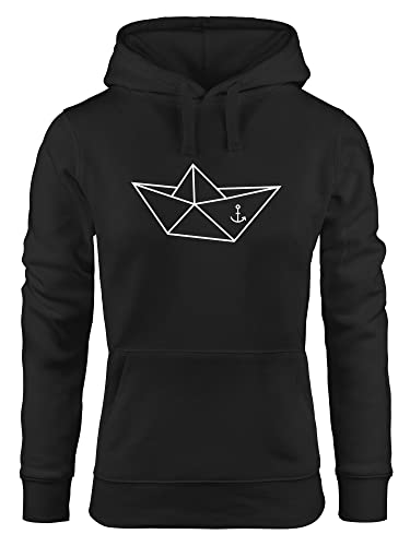 MoonWorks Hoodie Damen Schiffchen Origami Anker Seemann Schiff Sweatshirt Kapuze Kapuzenpullover schwarz M von MoonWorks