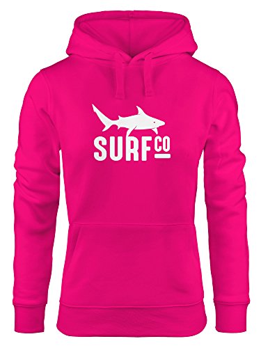 MoonWorks Hoodie Damen Surf Co Hai Shark Sweatshirt Kapuze Kapuzenpullover pink XL von MoonWorks