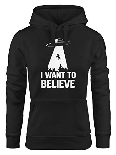 MoonWorks Hoodie Damen UFO Einhorn I Want to Believe Kapuzen-Pullover schwarz XL von MoonWorks