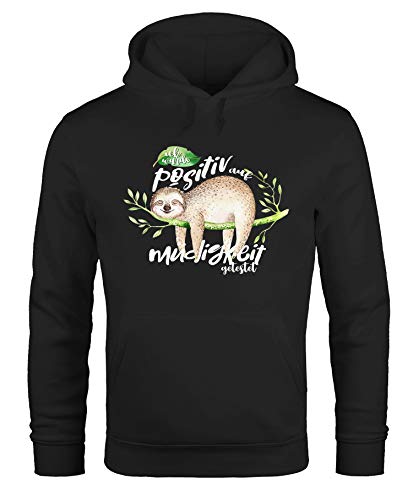 MoonWorks Hoodie Herren Faultier Ich wurde positiv auf Müdigkeit getestet Sloth Kapuzen-Pullover schwarz L von MoonWorks