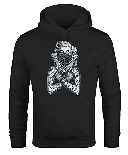 MoonWorks Hoodie Herren Marilyn Monroe Pistole Gun Gangster Kapuzenpullover Pullover mit Kapuze schwarz 3XL von MoonWorks