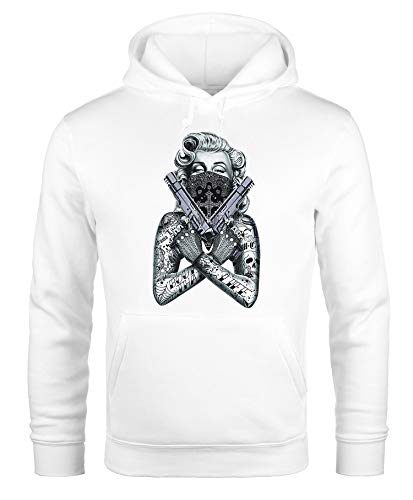 MoonWorks Hoodie Herren Marilyn Monroe Pistole Gun Gangster Kapuzenpullover Pullover mit Kapuze weiß 4XL von MoonWorks