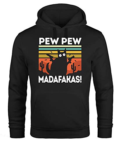 MoonWorks Hoodie Herren Pew Pew Madafakas! Schwarze Katze Spruch Meme lustig Kapuzen-Pullover schwarz L von MoonWorks