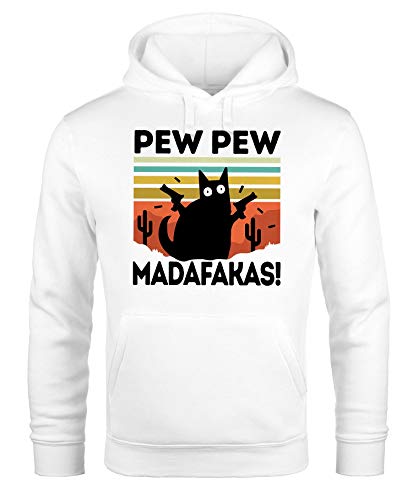 MoonWorks Hoodie Herren Pew Pew Madafakas! Schwarze Katze Spruch Meme lustig Kapuzen-Pullover weiß M von MoonWorks