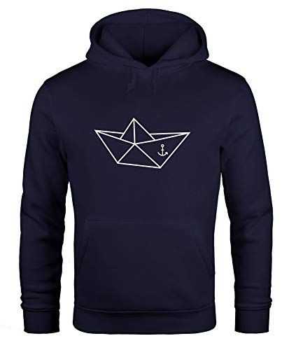 MoonWorks Hoodie Herren Schiffchen Origami Anker Seemann Schiff Kapuzen-Pullover Pullover mit Kapuze Navy L von MoonWorks