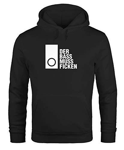 MoonWorks Hoodie Herren Techno Spruch - Der Bass muss Ficken - Party Festival Rave Kapuzenpullover Sweater Männer schwarz XXL von MoonWorks