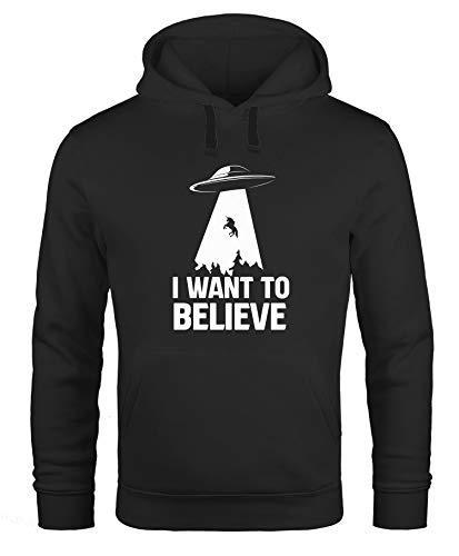 MoonWorks Hoodie Herren UFO Einhorn I Want to Believe Kapuzen-Pullover schwarz 3XL von MoonWorks