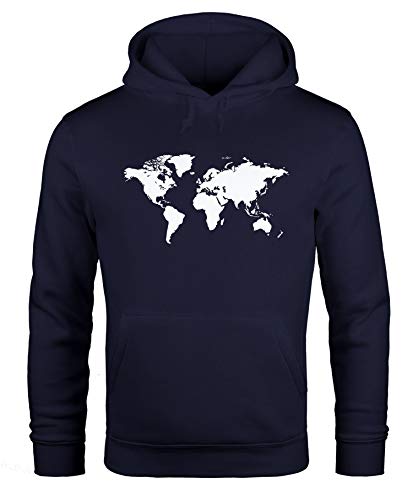 MoonWorks Hoodie Herren Weltkarte World Map Kapuzenpullover Pullover mit Kapuze Navy XL von MoonWorks