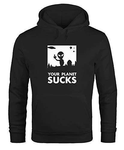 MoonWorks Hoodie Herren Your Planet Sucks Alien UFO Sweatshirt Kapuzenpullover Sweater Männer schwarz M von MoonWorks