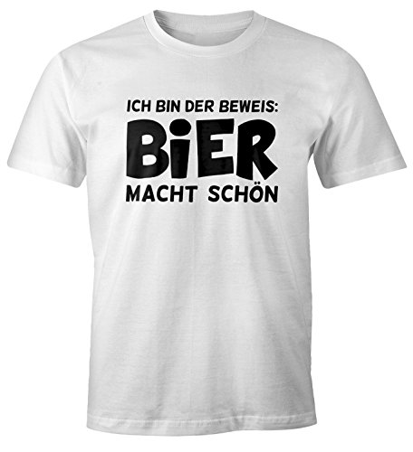 MoonWorks Ich Bin der Beweis Bier Macht schön Herren T-Shirt Trink Spruch-Shirt weiß L von MoonWorks