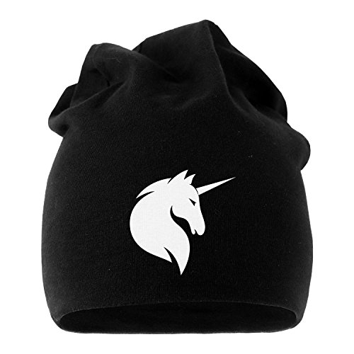 MoonWorks Jersey Beanie Einhorn Unicorn Anker Hipster Kackhaufen Läuft Meow Mütze Stern Herren Damen schwarz Unisize von MoonWorks