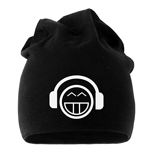 MoonWorks Jersey Beanie Emoticon Kopfhörer Mütze Herren Damen schwarz Unisize von MoonWorks