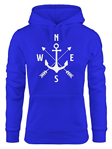 MoonWorks Kapuzen-Pullover Damen Anker Kompass Arrows Hoodie blau L von MoonWorks