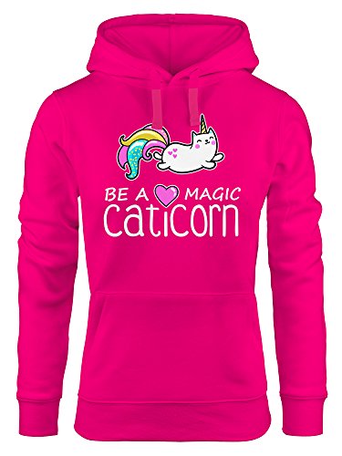 MoonWorks Kapuzen-Pullover Damen Be a Magic Caticorn Einhorn Hoodie Unicorn pink XL von MoonWorks