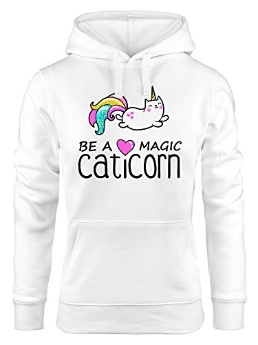 MoonWorks Kapuzen-Pullover Damen Be a Magic Caticorn Einhorn Hoodie Unicorn weiß M von MoonWorks