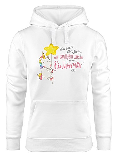 MoonWorks Kapuzen-Pullover Damen Einhorn Ich Bin jetzt fertig mit erwachsen Werden Lass und Einhörner Sein Unicorn Hoodie weiß S von MoonWorks