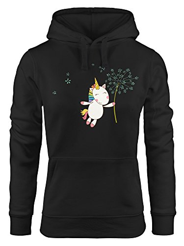 MoonWorks Kapuzen-Pullover Damen Einhorn mit Pusteblume Unicorn with Dandelion Hoodie schwarz L von MoonWorks