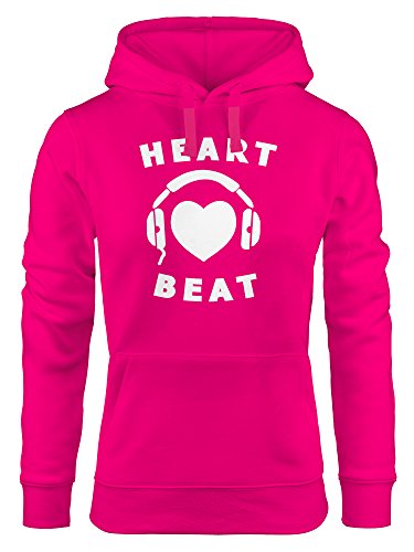 MoonWorks Kapuzen-Pullover Damen Heart Beat Herz Kopfhörer Musik Techno pink L von MoonWorks