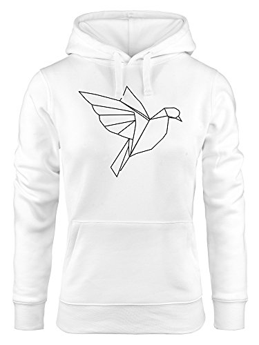 MoonWorks Kapuzen-Pullover Damen Hoodie Polygon Origami Vogel Bird weiß L von MoonWorks