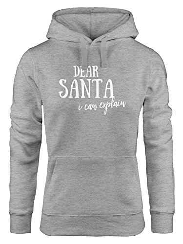 MoonWorks Kapuzen-Pullover Damen Spruch Dear Santa I can Explain Sweater Pullover Hoodie Weihnachten lustig grau L von MoonWorks