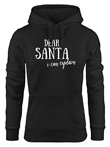 MoonWorks Kapuzen-Pullover Damen Spruch Dear Santa I can Explain Sweater Pullover Hoodie Weihnachten lustig schwarz M von MoonWorks