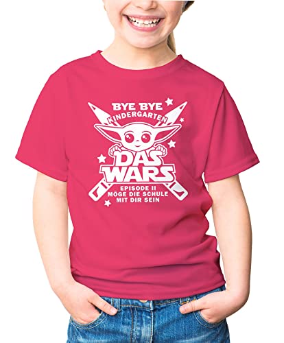 MoonWorks Kinder T-Shirt Jungen Bye Bye Kindergarten- Das Wars - Episode 2 Möge die Schule mit dir Sein Geschenk zur Einschulung Schulanfang Star pink 110-116 (5-6 Jahre) von MoonWorks