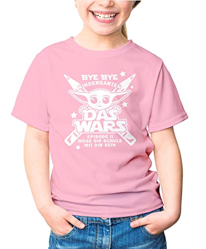 MoonWorks Kinder T-Shirt Jungen Bye Bye Kindergarten- Das Wars - Episode 2 Möge die Schule mit dir Sein Geschenk zur Einschulung Schulanfang Star rosa 122-128 (7-8 Jahre) von MoonWorks