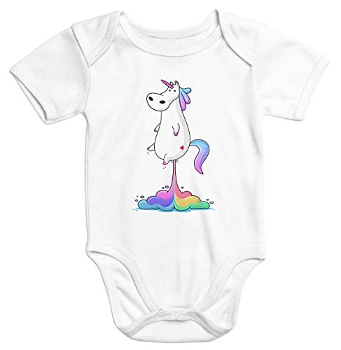 MoonWorks Kurzarm Baby-Body Einhorn Regenbogen Pups Unicorn Fart Bio-Baumwolle weiß 3-6 Monate von MoonWorks