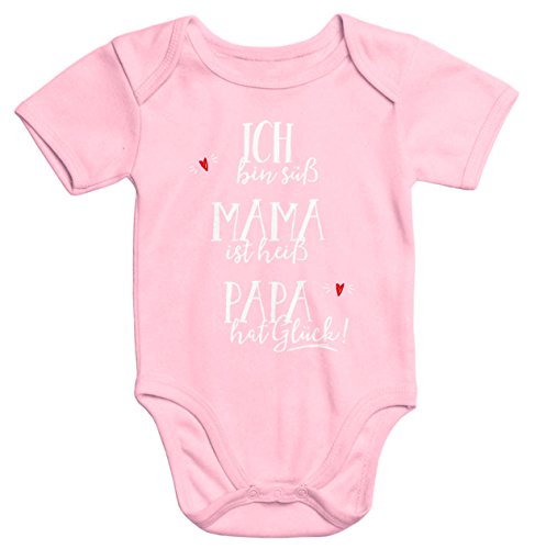MoonWorks Kurzarm Baby-Body ich Bin süß, Mama ist heiß, Papa hat Glück Bio-Baumwolle rosa 3-6 Monate von MoonWorks
