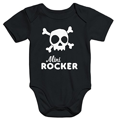 MoonWorks Kurzarm Baby-Body mit Aufdruck Mini Rocker Totenkopf Bio-Baumwolle schwarz 0-3 Monate von MoonWorks