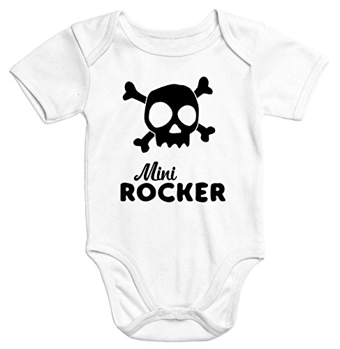 MoonWorks Kurzarm Baby-Body mit Aufdruck Mini Rocker Totenkopf Bio-Baumwolle weiß 0-3 Monate von MoonWorks