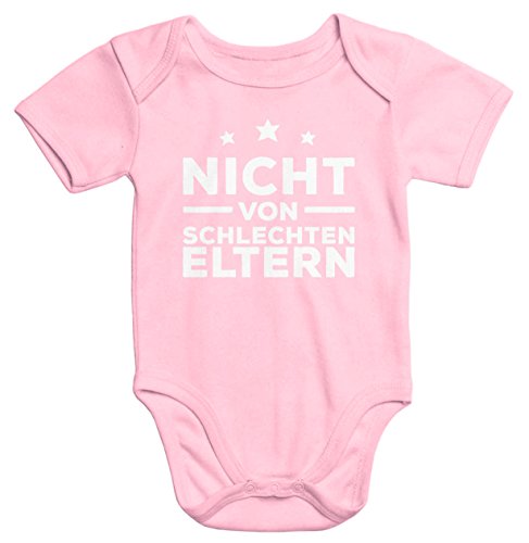 MoonWorks Kurzarm Baby-Body mit Aufdruck Nicht von schlechten Eltern Bio-Baumwolle rosa 0-3 Monate von MoonWorks